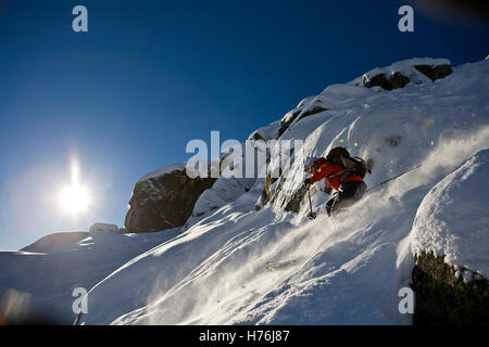 La mattina presto sci sul vertice Donner Foto Stock