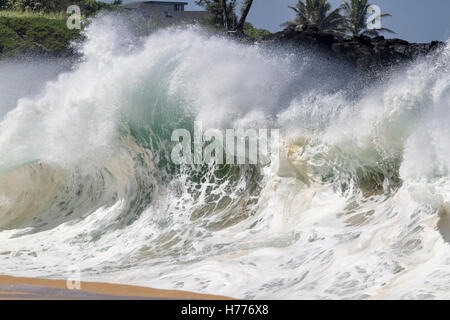 Grande shore break wave a Waimea Bay North Shore Oahu Hawaii Foto Stock