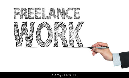 Freelance lavoro scritto a mano, la scrittura a mano sul pannello trasparente, foto Foto Stock