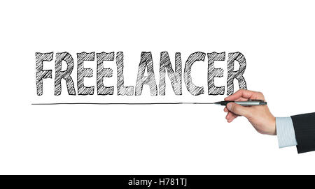 Freelancer scritto a mano, la scrittura a mano sul pannello trasparente, foto Foto Stock