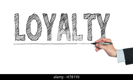 Lealtà scritto a mano, la scrittura a mano sul pannello trasparente, foto Foto Stock