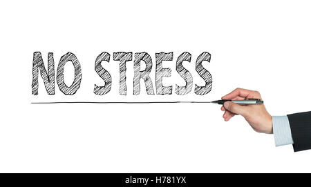 No stress scritto a mano, la scrittura a mano sul pannello trasparente, foto Foto Stock