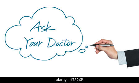 Chiedete al vostro medico scritto a mano, lo sfondo grigio Foto Stock