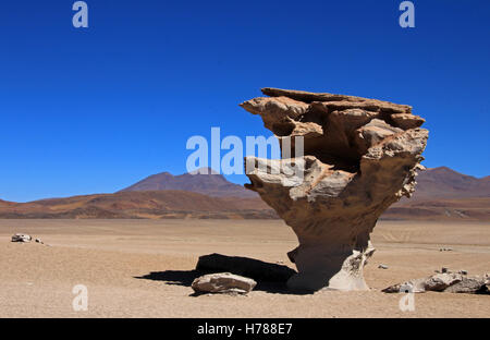 La famosa formazione rocciosa di pietra o albero Arbol de piedra nel deserto del sud-ovest della Bolivia, Sud America Foto Stock