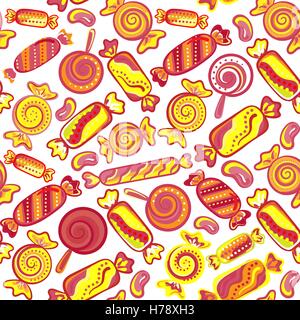 Carino seamless pattern con caramelle colorate. Seamless dolci diversi pattern. Caramelle assortite sfondo. Illustrazione Vettoriale