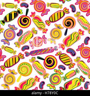 Yummy colorato sweet lollipop candy cane seamless pattern. Illustrazione Vettoriale. Holiday lo sfondo Illustrazione Vettoriale