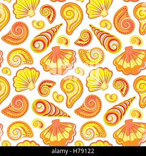 Modello senza giunture di disegnati a mano di conchiglie. Vettore di estate bambini sfondo doodle. Illustrazione Vettoriale