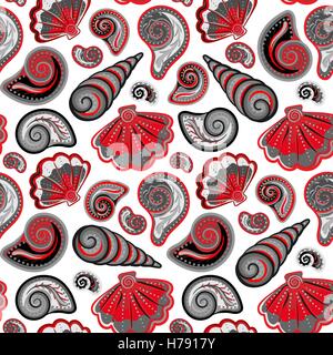 Mare modello senza giunture. A mano originale Illustrazione disegnata in stile vintage. Spiaggia Seashell Pattern. Modello senza cuciture con conchiglie scarabocchio. Illustrazione Vettoriale