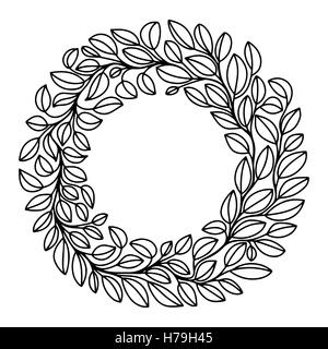 In bianco e nero il disegno stilizzato di corona di alloro Illustrazione Vettoriale