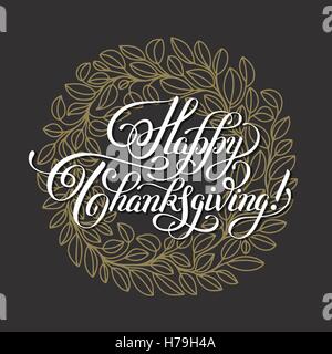 Felice ringraziamento lettere manoscritte iscrizione sul golden l Illustrazione Vettoriale