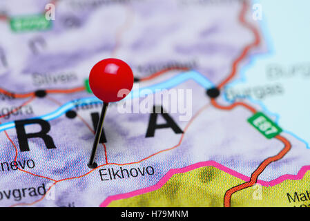 Elkhovo imperniata su una mappa della Bulgaria Foto Stock