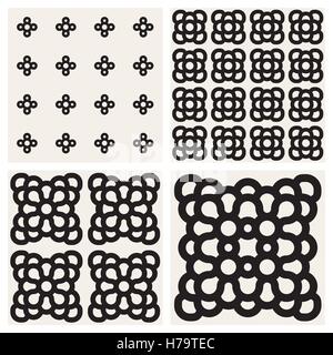 Vector Seamless in bianco e nero ornamenti arrotondati Pattern impostato Illustrazione Vettoriale