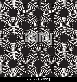 Vector Seamless in bianco e nero di arte ottica raggi a zig-zag Round cerchi Pattern Illustrazione Vettoriale