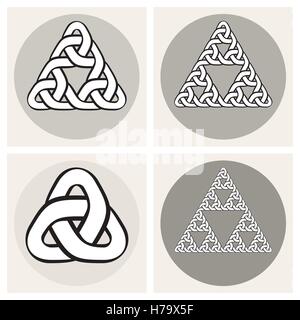 Set di quattro vettore intreccio celtico triangolo linea di nodi gli elementi di design Illustrazione Vettoriale