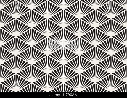 Il vettore in bianco e nero senza giunture floreale organico Sunburst griglia di linee di disegno geometrico Illustrazione Vettoriale