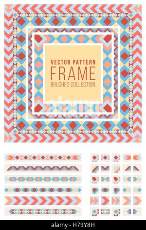 Vector ornamentali telaio decorativo linee arrotondate Pattern Set di spazzole in rosso blu e giallo Illustrazione Vettoriale