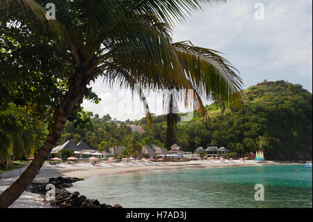 Spiaggia appartata resort sull'isola caraibica di Saint Lucia Foto Stock