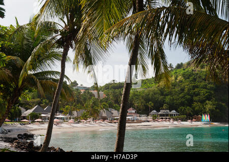 Spiaggia appartata resort sull'isola caraibica di Saint Lucia Foto Stock