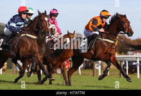 Plumpton, UK. Il 31 ottobre 2016. Orso Jack (cappuccio arancione) cavalcato da Gavin Sheehan visto durante gli allevatori" Cup esclusivamente su a gare Maiden Hurdle © Immagini teleobiettivo / Alamy Live News Foto Stock