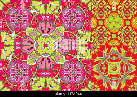 Impostare con belle ornamentali seamless Sfondo piastrelle. Illustrazione Vettoriale Illustrazione Vettoriale