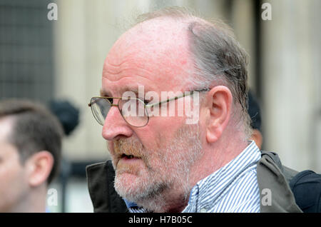 Londra, Regno Unito. 3 Novembre, 2016. Gli attivisti fuori corte reale di Giustizia di Londra dopo aver vinto il giudizio che ha decretato che la MPs deve essere dato un voto prima che il governo inizia Brexit. Credito: JOHNNY ARMSTEAD/Alamy Live News Foto Stock