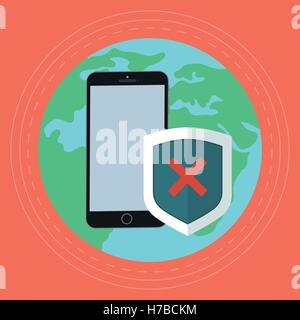 Male in tutto il mondo la protezione dei dati sul telefono cellulare Illustrazione Vettoriale
