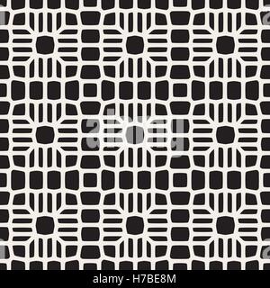 Vector Seamless in bianco e nero arrotondato Pattern di pizzo. Geometrica astratta Design di sfondo Illustrazione Vettoriale