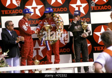 1984 podio GP olandese Prost 1a Niki Lauda seconda McLaren MP4-2s Foto Stock