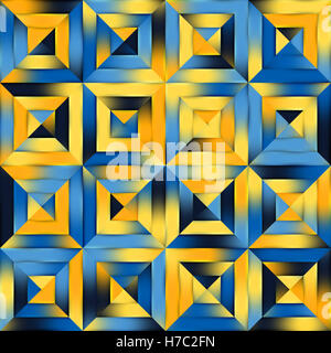 Raster giallo blu gradiente Quilt Seamless quadrato geometrico diagonale Patchwork Foto Stock