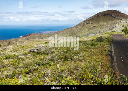 Isola di Ascensione paesaggio nel centro dell'isola con vista torna giù per la costa che mostra geologia vulcanica Foto Stock