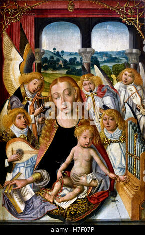 Madonna con angeli suonano strumenti musicali 1490 olandese Dei paesi bassi del XV secolo Foto Stock