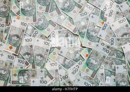Sfondo di denaro fatte di un centinaio di zloty polacco (PLN) fatture Foto Stock
