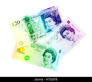 Lira sterlina britannica sfondo, valuta del Regno Unito - arcobaleno Foto Stock