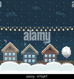 Colorate case di legno, tema di inverno Illustrazione Vettoriale