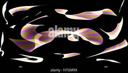Configurazione astratta di rosa gialla volute in bianco su sfondo scuro Foto Stock