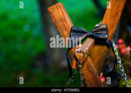 Il filtro Bow tie groom sul legno Foto Stock