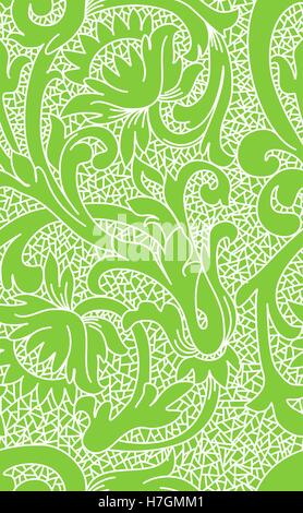 Seamless bianco in pizzo floreale pattern su sfondo verde Illustrazione Vettoriale