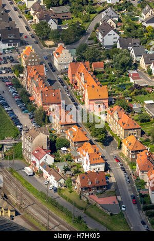 Vista aerea, Hagen-Hohenlimburg Hoesch insediamento, dei lavoratori per insediamento Hoesch Hohenlimburg Steelfactory,steelprocessing, Foto Stock