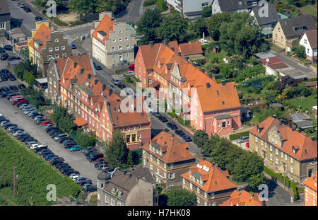 Vista aerea, Hagen-Hohenlimburg Hoesch insediamento, dei lavoratori per insediamento Hoesch Hohenlimburg Steelfactory,steelprocessing, Foto Stock