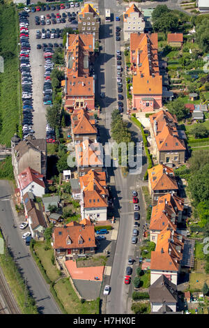 Vista aerea, Hagen-Hohenlimburg Hoesch insediamento, dei lavoratori per insediamento Hoesch Hohenlimburg Steelfactory,steelprocessing, Foto Stock