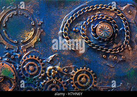 Fatte a mano steampunk meccanica di sfondo denti ruote Foto Stock