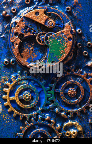 Fatte a mano steampunk meccanica di sfondo denti ruote Foto Stock