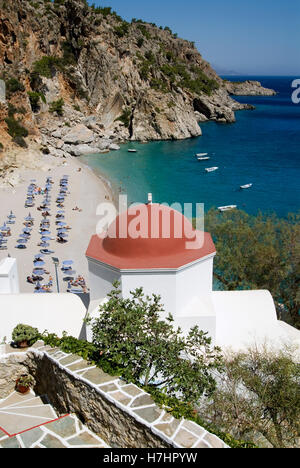 Cappella di Kyra Panagia Beach sull'isola greca di Karpathos, Grecia, Europa Foto Stock