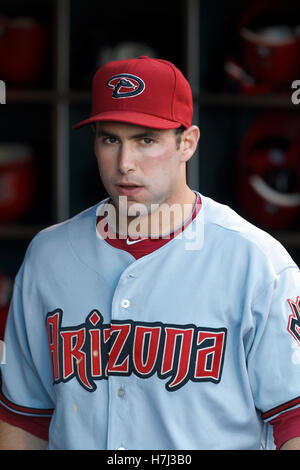 1° agosto 2011; San Francisco, CA, Stati Uniti; la prima base degli Arizona Diamondbacks Paul Goldschmidt (44) si trova nel dugout prima della partita contro i San Francisco Giants all'AT&T Park. Arizona sconfisse San Francisco per 5-2. Foto Stock