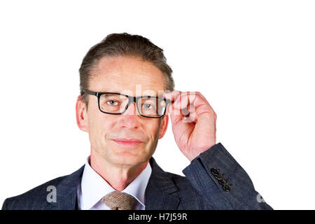 Uomo con gli occhiali - isolato su sfondo bianco Foto Stock
