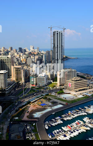 Vista generale su Beirut e Zaitunay Bay, Beirut, Libano. Foto Stock