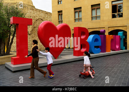 "Io amo Beirut' installazione, Downtown, Beirut, Libano. Foto Stock