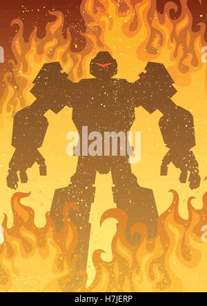 Robot giganti in fiamme. Illustrazione Vettoriale