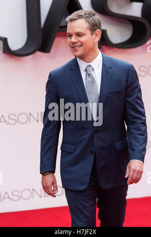 Attore Matt Damon. Tappeto rosso arrivi per premiere europeo del film universale di Jason Bourne (2016) nel cuore di Leicester Square. Foto Stock