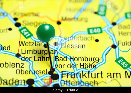 Bad Homburg vor der Hohe imperniata su una mappa della Germania Foto Stock